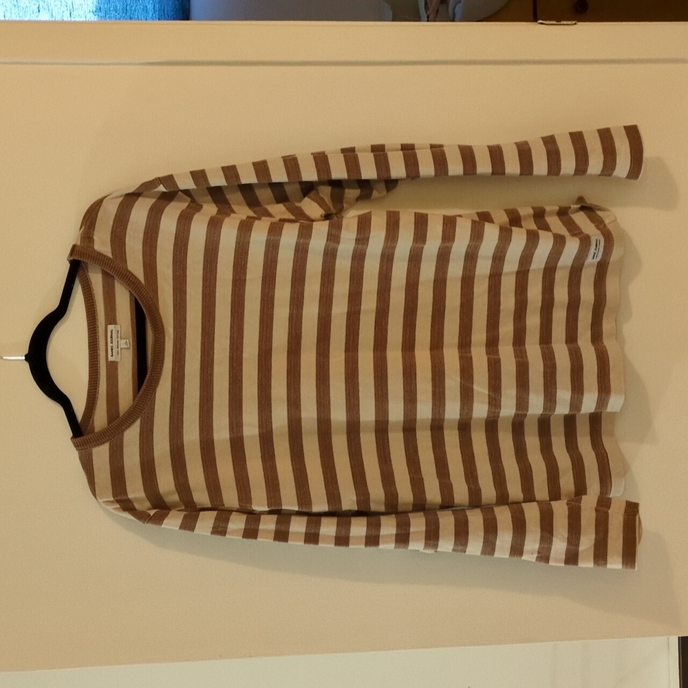 Banks Long Sleeves Tee Beige And Brown Stripes, Vintage Look